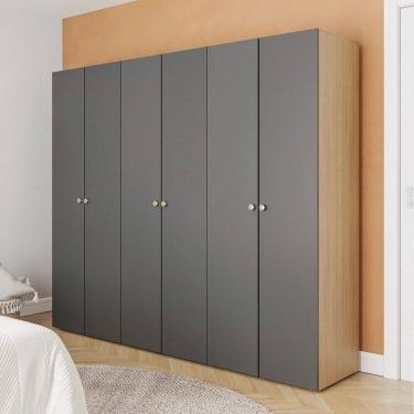 Imagem de Guarda-roupa 3 Módulos 6 Portas 9 Prateleiras Frame Cabecasa madeiramadeira Acácia/Grafite