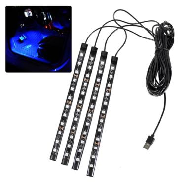 Imagem de Ongfuwu Fita de LED para carro, 12 V 48 luzes LED para atmosfera interior sob o painel, lâmpada decorativa universal para interior automotivo com porta USB, acessórios de carro SUV de caminhão (azul