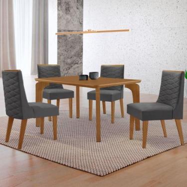 Imagem de Mesa de Jantar Liz 120cm MDF Canto copo e com 4 Cadeiras Safira - Mode