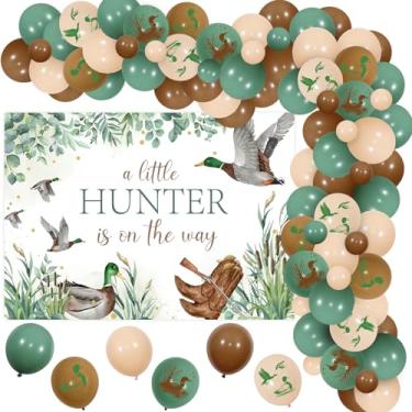 Imagem de Jollyboom Mallard Duck Baby Shower Decorations a Little Hunter is on the Way Baby Shower Decorations Backdrop Duck Hunting Theme Balloons Garland for Duck Hunting Birthday Party Baby Shower Boy
