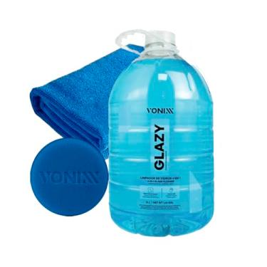 Imagem de Kit Glazy 5L Limpa Vidros Protege 4 em 1 Redutor de Riscos + Aplicador de Espuma + Pano Microfibra Vonixx