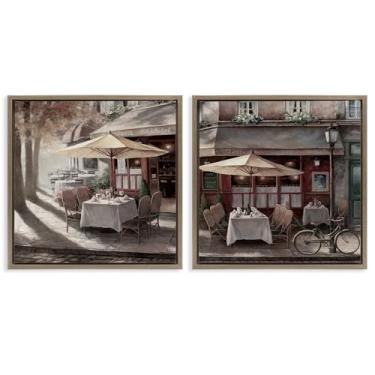 Imagem de Stupell Industries Conjunto de 2 peças de lona flutuante emoldurada marrom para restaurante da cidade por T.C. Chiu, 25 x 25