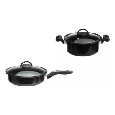 Imagem de Jogo de Panelas 2 Peças Fogão Indução Cooktop Lenha e Gás Tampa Vidro 