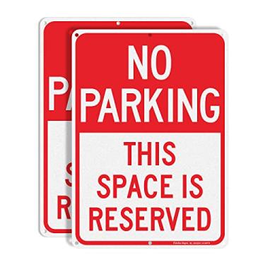 Imagem de Faittoo Placa No Parking This Space Is Reserved, pacote com 2 placas refletivas de alumínio de 35,5 x 25,4 cm, com proteção UV e à prova de intempéries, tinta durável, fácil de instalar e ler, uso interno/externo