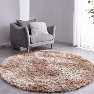 Imagem de Tapete Sala Felpudo Peludo Mesclado Bege Redondo 60 Cm