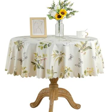 Imagem de Fhberni Toalha de mesa de PVC resistente com estampas florais vibrantes, impermeável, limpável, capa de mesa de plástico durável para festas, casamentos, decoração de férias (redonda 122 cm, borboleta