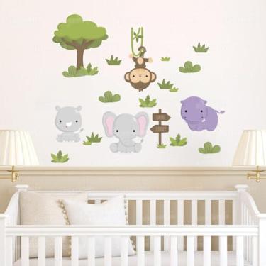 Imagem de Adesivo de Parede Cartela Safari Infantil Seguro Lavável Fácil Aplicação Decoração Criativa Ideal Quarto Bebê Menino Menina Área Kids
