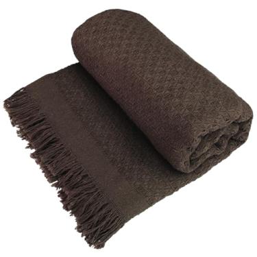 Imagem de Decolab Manta para Sofá em Algodão com Franjas Artesanais | Cobertor Decorativo para Sofa, Poltrona e Cama | Estilo Boho Chic (Marrom)