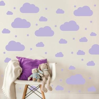 Imagem de Adesivo Quarto Nuvens Roxo 64un para Quarto Infantil - Quartinhos