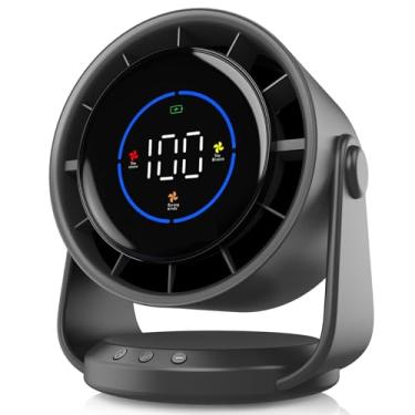 Imagem de Rchunn Ventilador de mesa ultra silencioso de 7,5 polegadas com fluxo de ar turbo, tela digital de 100 velocidades, inclinação ajustável de 105° e bateria recarregável de 4000 mAh, ventilador portátil