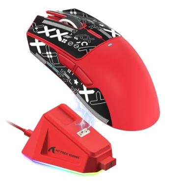 Imagem de ATTACK SHARK Mouse para jogos X11 Ultra-leve modo triplo PAW3311 Sensor óptico 22K DPI 5 botões programáveis para PC/Mac Vermelho e adesivo
