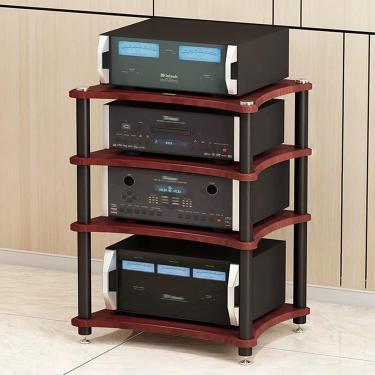 Imagem de Suporte De Mídia, Rack De áudio De Chão Multicamadas, Estrutura De Aço De Metal, Gabinete De Armazenamento De Mídia De áudio Moderno - Design Ao Ar L, Walnut Color, 23.6x33.4"/60x85cm