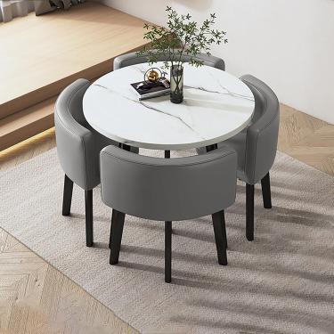 Imagem de Conjunto de mesa e cadeira de bar de café da manhã de cozinha, conjunto de mesa de jantar de cozinha para 4, pequenas mesas de sala de conferência Mesa de escritório simples Mesa redonda de