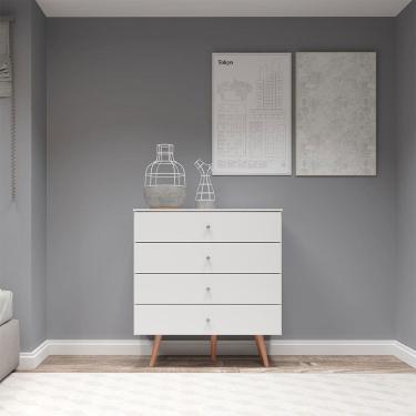 Imagem de Cômoda para Bebê com 4 Gavetas Pés Palito Branco 9020 Menu Móveis