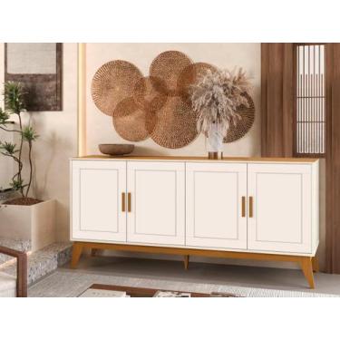 Imagem de Buffet Aparador SR 4 Portas Estilo Retrô Cor Off White / Cedro - EN