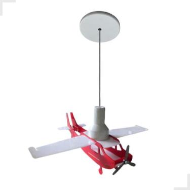 Imagem de Luminária Infantil Pendente - Avião Vermelho - Quarto Criança Menino -