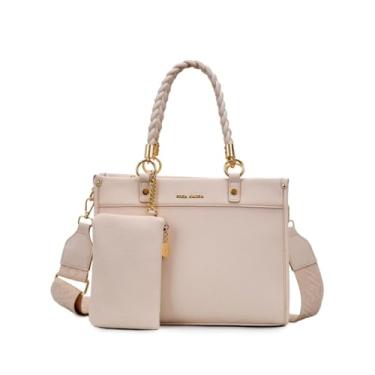 Imagem de Bolsa De Mão Couro Quadrada Média Com Alça Couro Sintetico (Branco)