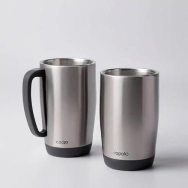 Imagem de Copo Térmico Parede Dupla em Aço Inox Cinza 350ml com Base Antiderrapante - Estilo Minimalista