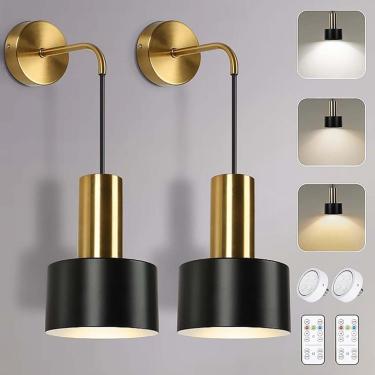 Imagem de Lâmpadas De Parede Led Luz De Parede E Função De Temporizador Lâmpada De Parede Sem Fio Bateria Operada Arandela De Parede Sem Conexão De Energia, Black