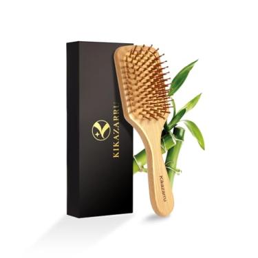 Imagem de Escova de cabelo de bambu para crescimento do cabelo, desembaraçamento e massagem do couro cabeludo, escovas de cabelo de madeira natural para mulheres, homens e crianças, escova de cabelo ergonômica
