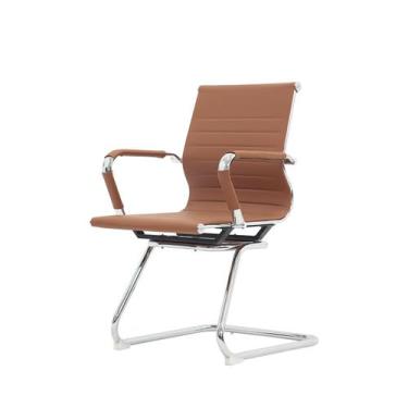 Imagem de Cadeira Escritório Interlocutor Stripes Fixa PU Caramelo - WAW Design
