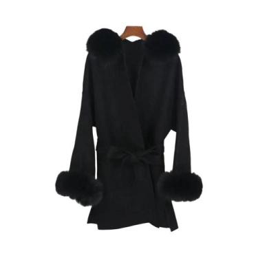 Imagem de Casaco Feminino de Inverno em Lã e Caxemira - Gola de Pele de Raposa c