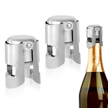 Imagem de 2un. Tampas para Champagne, Vedador de Garrafa de Vinho Espumante em Aço Inoxidável com Trava Antivazamento Reutilizável para Prosecco Cava Bolhas Frescas