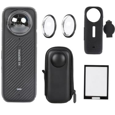 Imagem de PellKing Kit de acessórios de proteção de câmera para Insta360 X4, pacote Insta 360 X4 inclui protetor de lente/capa protetora de silicone/protetores de tela/capa de câmera