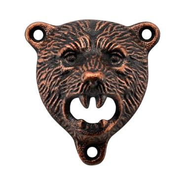 Imagem de HAIICEN Abridor de garrafa de ferro fundido montado na parede com dentes de urso pardo abridor de tampa de cerveja cobre antigo para amantes de cerveja presente