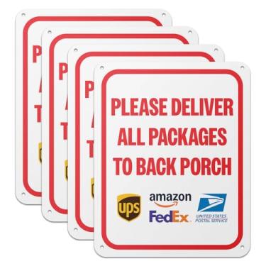 Imagem de 101SIGNCITY - 20,3 x 25,4 cm, pacote com 4, placa de entrega de embalagem de alumínio - Por favor, entregue todos os pacotes para a placa traseira da varanda com película protetora para uso ao ar