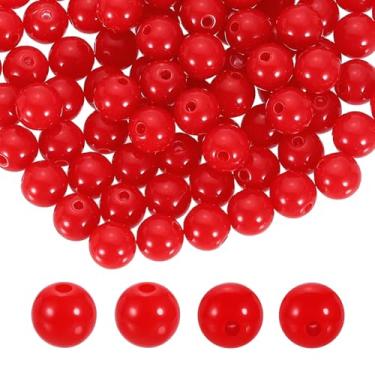 Imagem de HARFINGTON 200 peças de contas redondas de acrílico vermelho 10 mm de diâmetro 1,9 mm furo de resina plástica bolas lisas contas soltas para fazer joias, pulseiras, colar, brincos, faça você mesmo