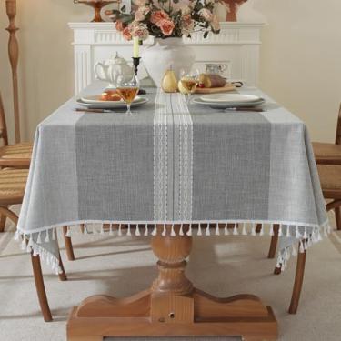 Imagem de KAIJIE Fitable Toalhas de mesa para mesas retangulares, 1 pacote - 100 x 160 cm, toalha de mesa de jacquard com listras longas de cor sólida, almofada de mesa de café, algodão, B-cinza