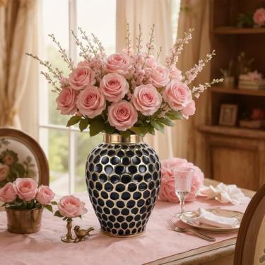 Imagem de Jarra de gengibre de 30 cm, vaso grande de cerâmica preta e dourada com tampa, decoração de casa, martelo moderno de meados do século, vaso de flores decorativo para centros de mesa, casamentos, mesa