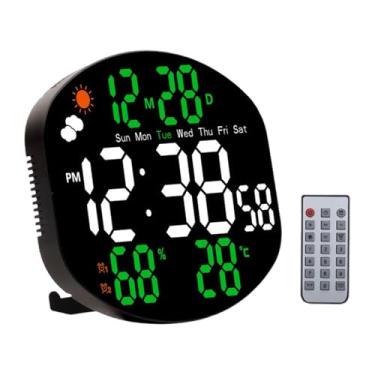 Imagem de Ｂｅｓｇａ Relógio de parede digital com despertador, display de temperatura LED, temporizador, relógio leve, mesa para sala de estar, escritório para idosos, Verde