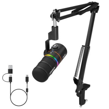 Imagem de COMICA EJoy D10 Microfone Dinâmico USB-C/XLR com Braço Articulado, RGB, Mudo, Redução de Ruído e Controle de Ganho para PC, PS4, PS5, Streaming, Podcast e YouTube – Preto
