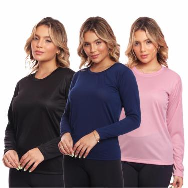 Imagem de Kit 3 Camisa Feminina Camiseta Térmica Proteção Solar Uv .-Feminino
