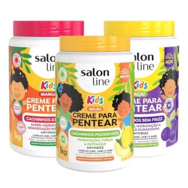 Imagem de Kit com 3x Cremes de Pentear 1kg Salon Line Kids Manga, Melão e Açaí - Definição e Hidratação