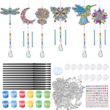 Imagem de GlikCeil 12 conjuntos de kits de artesanato para crianças, decorações de sino de vento, pintura divertida, apanhadores de sol, colorir, apanhadores de sol, arte e artesanato para meninos, meninas