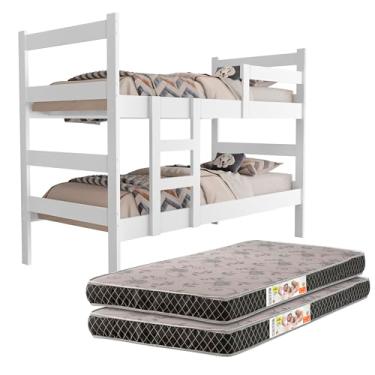Imagem de Beliche Solteiro Veneza Branco Mdf Quarto Com 2 Colchão Incluso D20