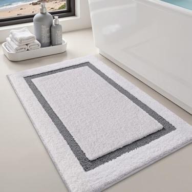 Imagem de LUMI Tapetes de banho para banheiro, tapete de banho macio absorvente antiderrapante, tapetes de banheiro clássicos laváveis, ideais para piso, banheira de chuveiro, entrada, 61 cm x 91 cm, cinza