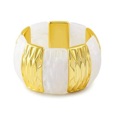 Imagem de YBMYCM Pulseiras elásticas de acrílico – Pulseira feminina com contas geométricas amplas e estilosas, joias perfeitas de praia de verão para roupas de férias, one size, Sem Pedra Preciosa