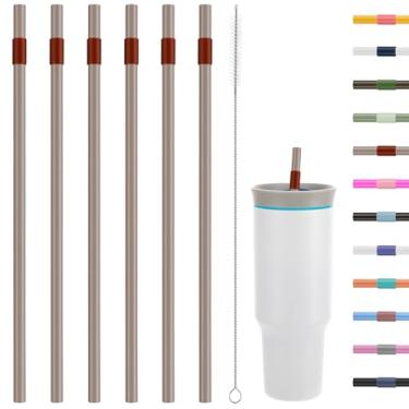 Imagem de Canudos de substituição compatíveis com copo de viagem Owala de 1,134 g - inclui 6 canudos e 1 pacote de escova de limpeza (cinza marrom)