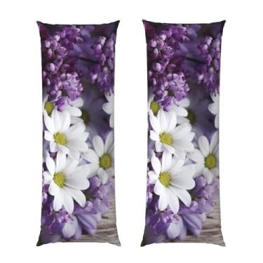 Imagem de Capa de travesseiro corporal com zíper oculto, fronha longa de microfibra macia e respirável para travesseiro corporal, capas de travesseiro de flores brancas roxas para dormir, presente de cama, capa