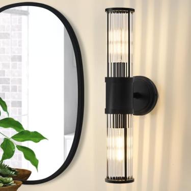 Imagem de Vaziden Arandela de parede preta para espelho para banheiro, luminária de parede moderna com haste de vidro para banheiro, quarto, corredor, sala de estar - lâmpada não incluída