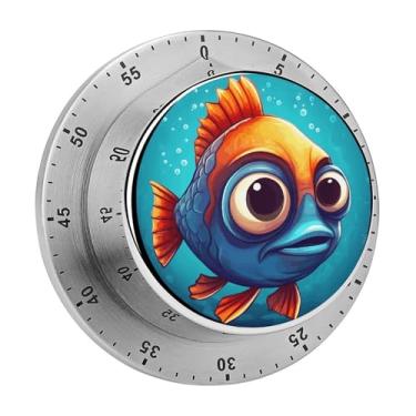 Imagem de Cronômetro magnético de aço inoxidável com desenho animado de peixe e cozinha com alarme para forno de cozinha