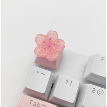 Imagem de Elacgap Teclado rosa fofo personalizado feito à mão com perfil OEM DIY para teclado mecânico MX Switch (flor de cerejeira)