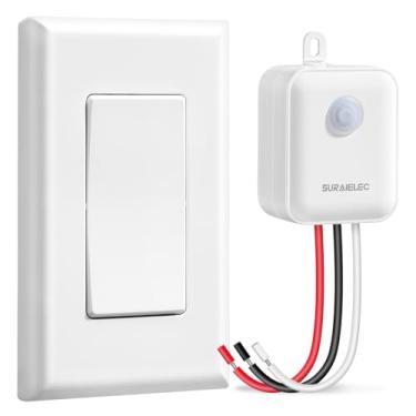 Imagem de SURAIELEC Kit de interruptor e receptor de luz sem fio, polo único, RF de 30 metros, sem WiFi, sem interferência, interruptor de parede de controle remoto expansível 15A para iluminação de teto