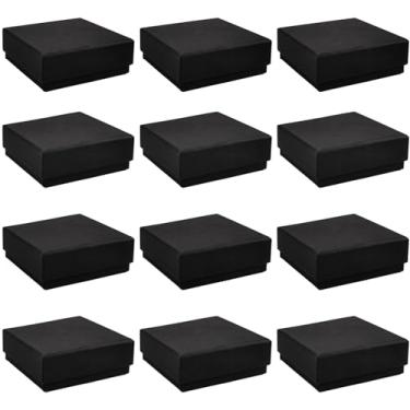 Imagem de driew Pacote com 12 caixas de joias para exibição de gaveta de papelão, caixas de presente pretas de 8,3 x 8,3 x 3,5 cm, caixa de papel kraft grossa, caixa de embalagem de joias para presente