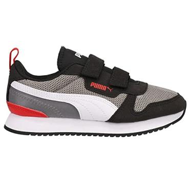 Imagem de PUMA Tênis infantil unissex ST Runner com gancho e laço, Cinza aço/branco PUMA branco/PUMA preto, 3.5 Big Kid