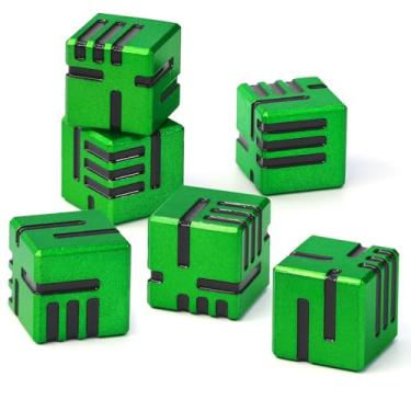 Imagem de D6 Metal Dice, 16mm 6 Sided Dice Set, ZHOORQI 6Pcs/Set Tech-Themed New Concept Glittery Lines D6 Dice for DND, Tabletop RPGs Gifts（D6-Black Green）